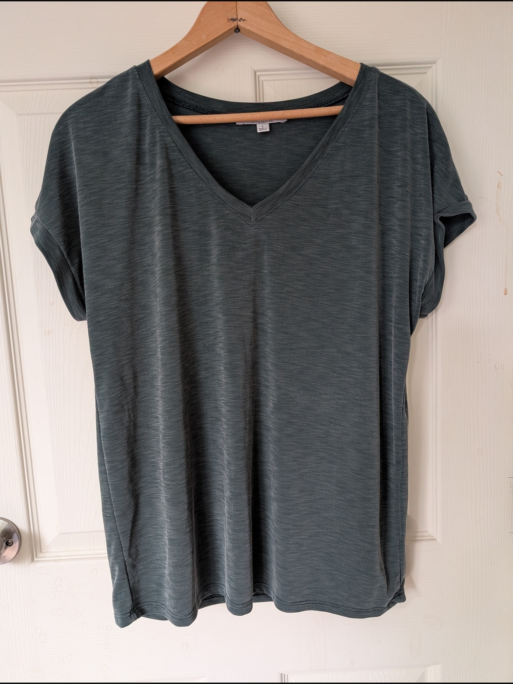 Green Envelope Short Sleeve V-neck top, Slate Teal Large